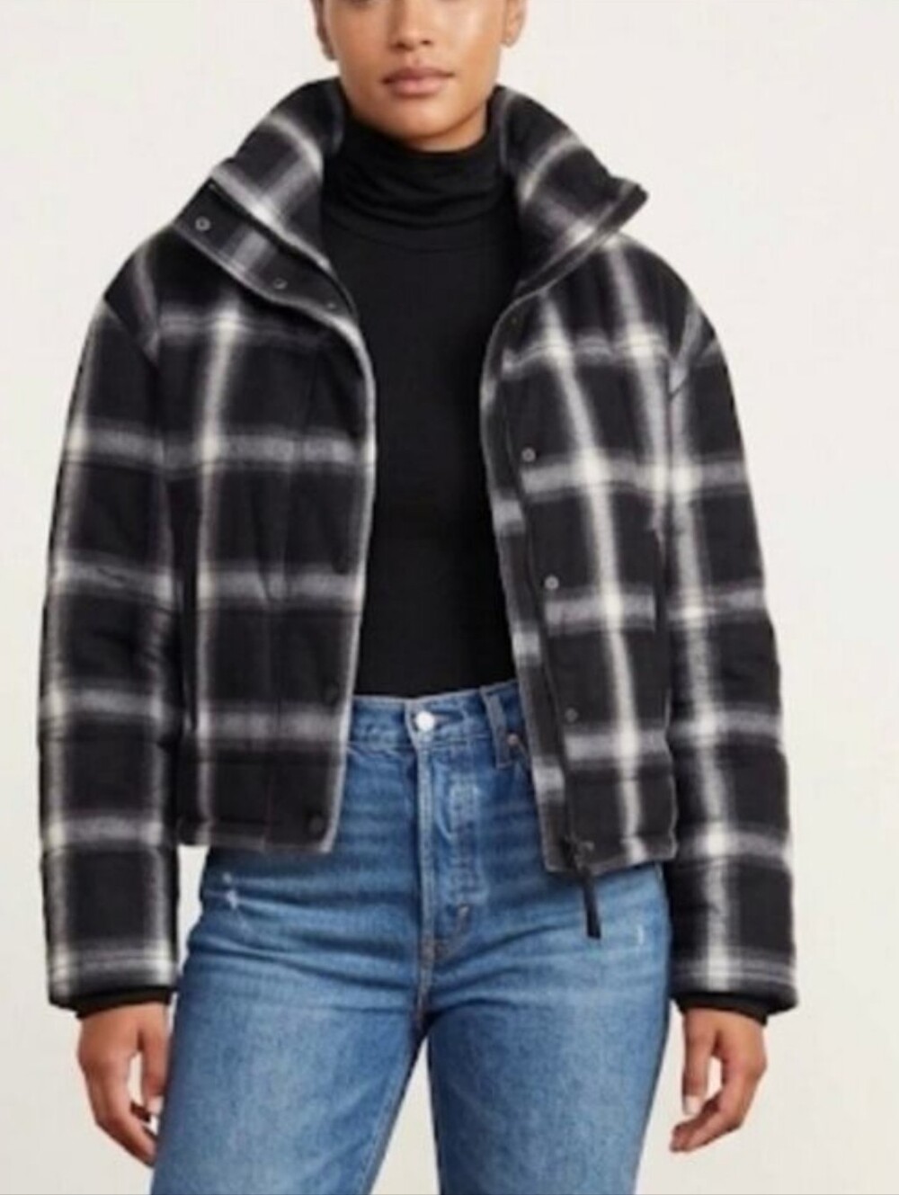 Evereve Black and White Plaid Bomber Jacket
